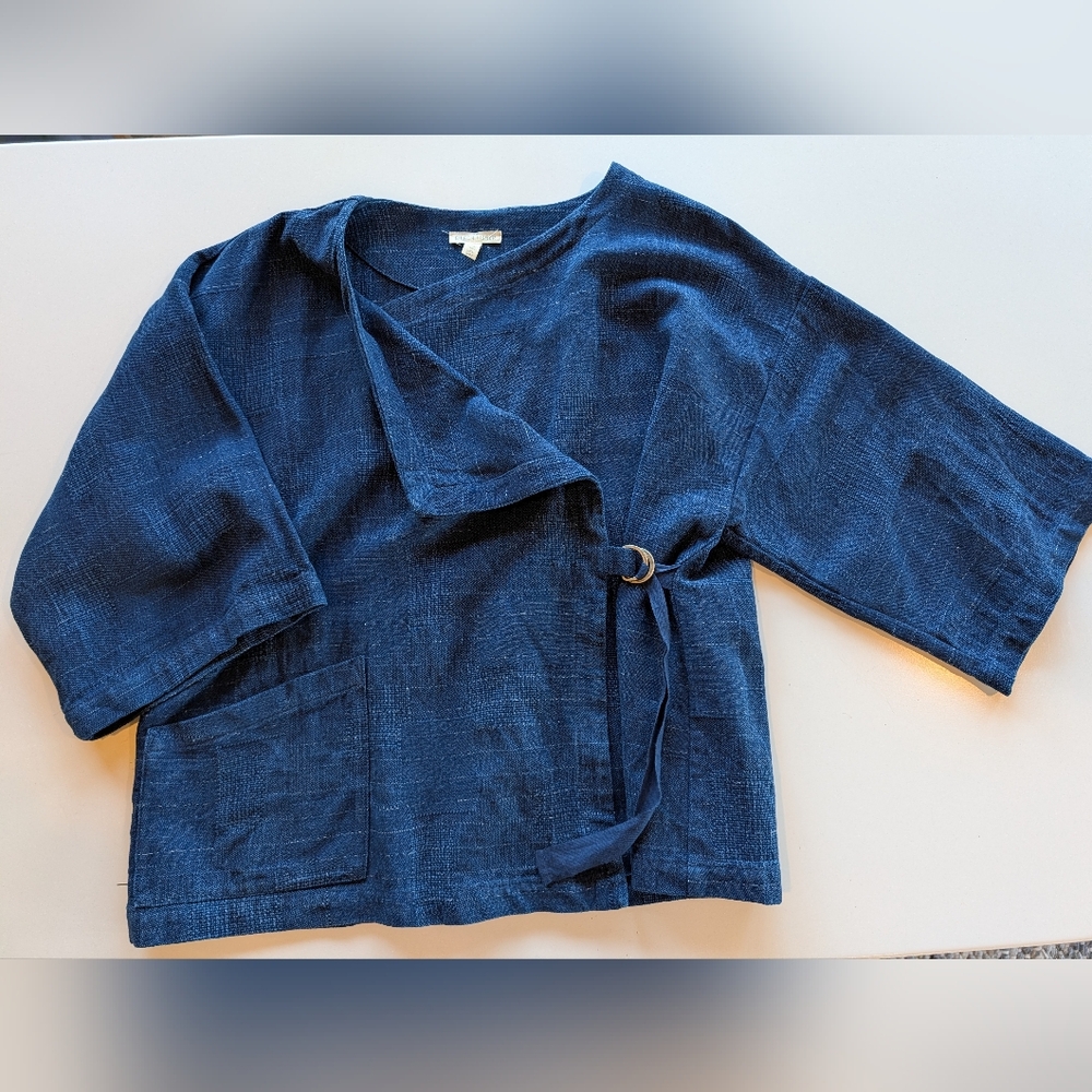Eileen Fisher Wrap Style Denim Jacket Blue Large